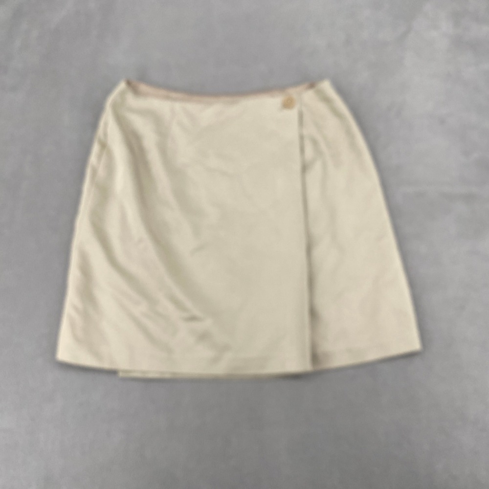 Tan Beige Wrap Mini Skirt Side Button A-Line Neutral Minimalist Skirt Size 8